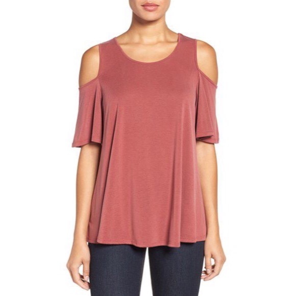 bobeau Tops - Bobeau Cold Shoulder Flutter Sleeve Top
